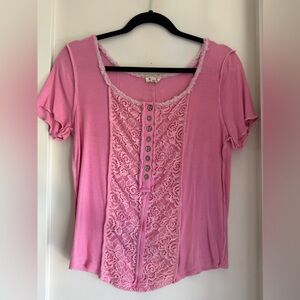 POL Square Neck Lace Detail Tee